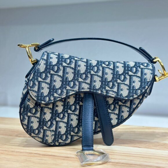 Dior Handbags - Dior Navy Blue Oblique Mini Saddle Shoulder Bag